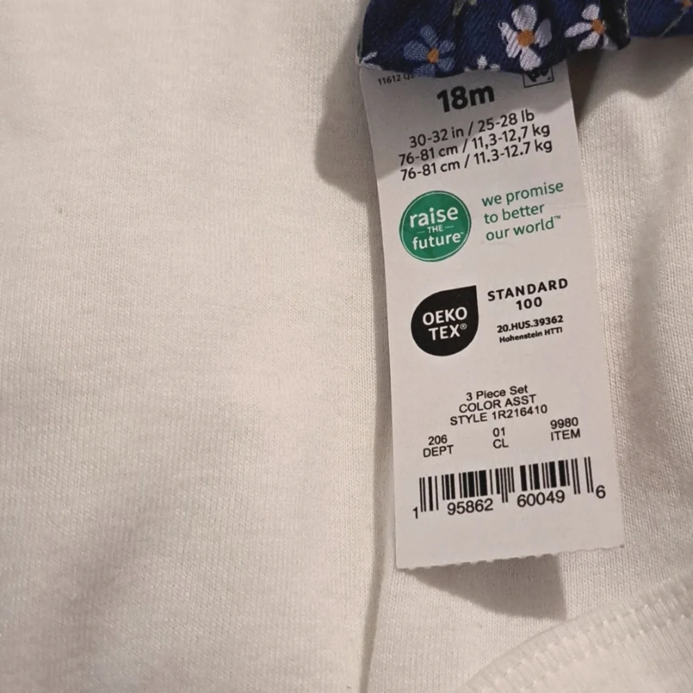 3pc Carter's Floral Blue Tunic, Lavender Leggings, White Onesie, 18 Mos